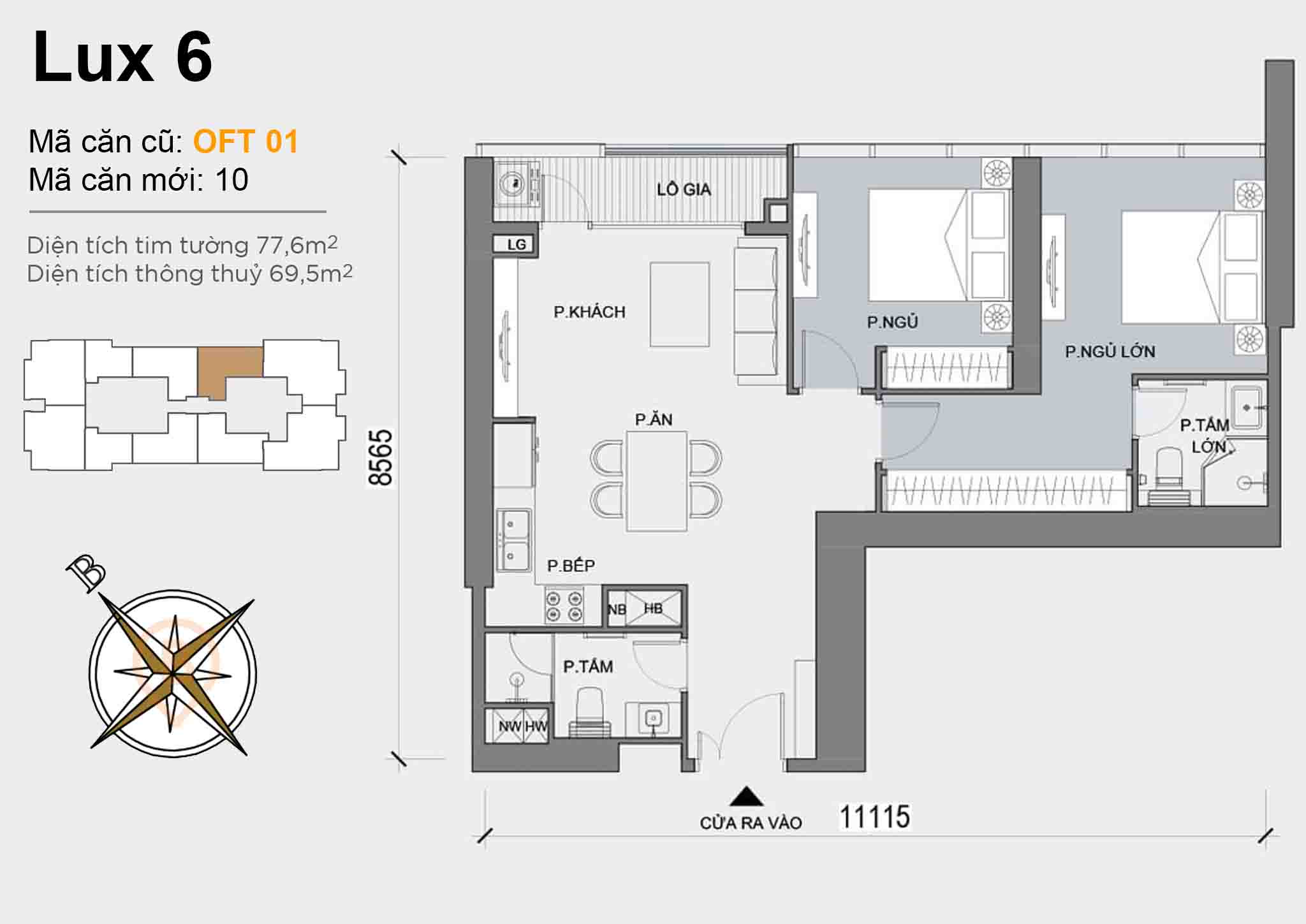 Luxury 6 · Layout OFT 01 · 2PN · 77,6 m²