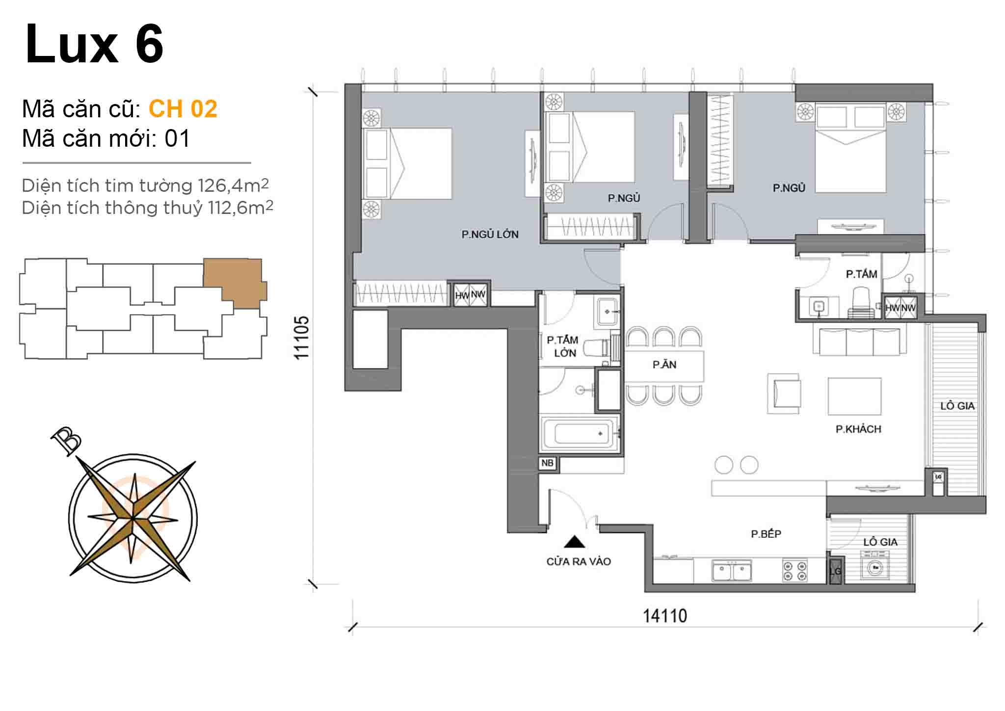 Luxury 6 · Layout CH 02 · 3PN · 126,4 m²