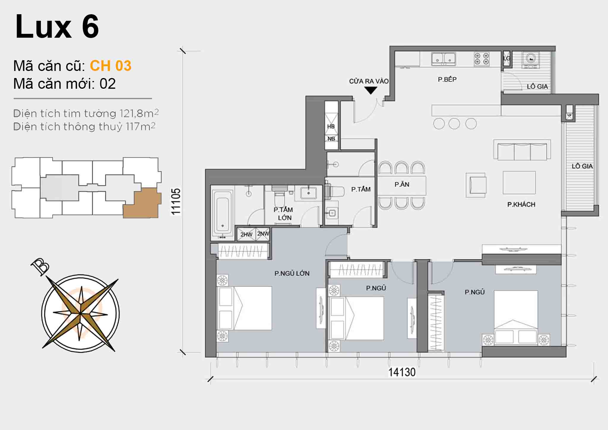 Luxury 6 · Layout CH 03 · 3PN · 121,8 m²