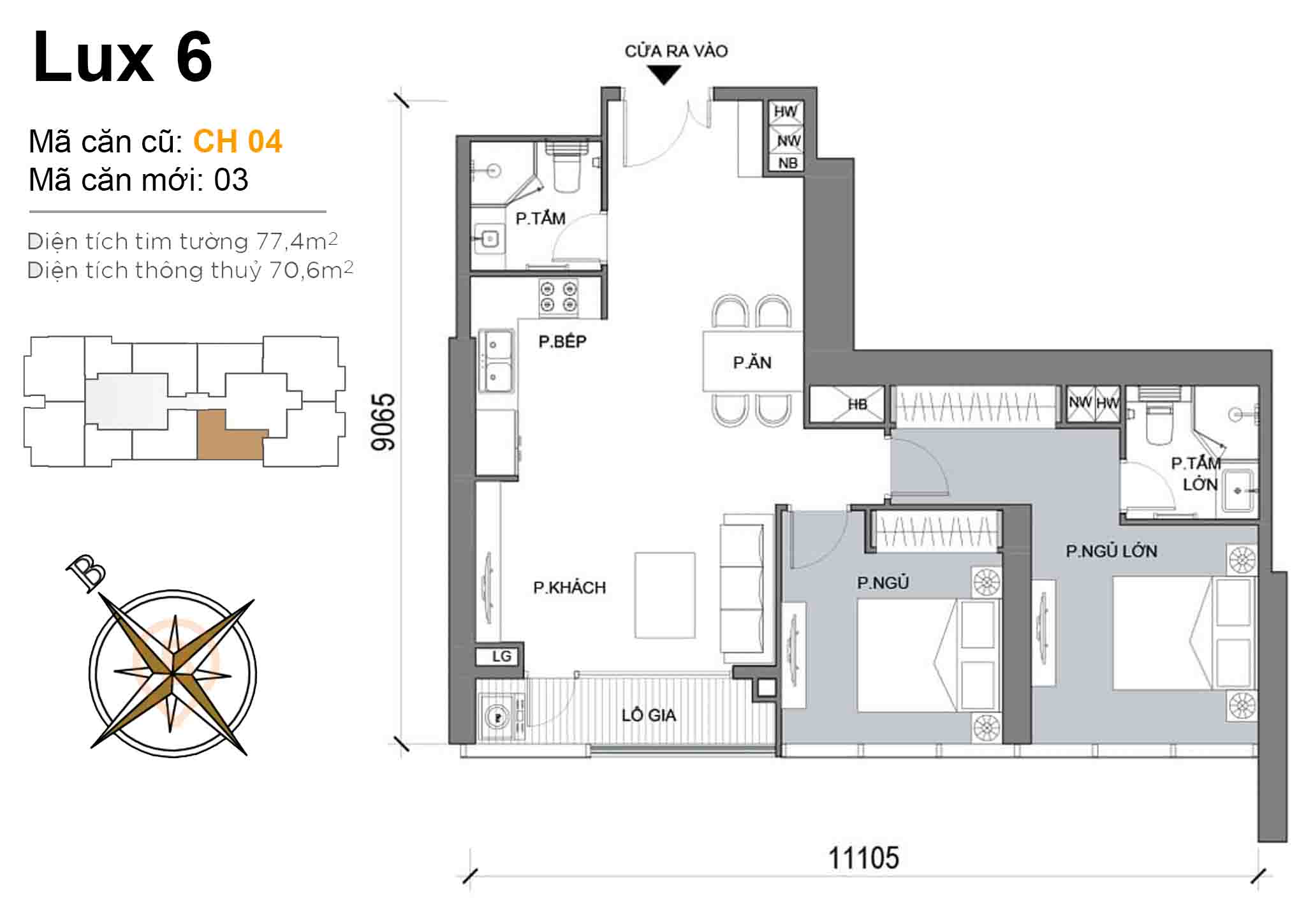 Luxury 6 · Layout CH 04 · 2PN · 77,4 m²