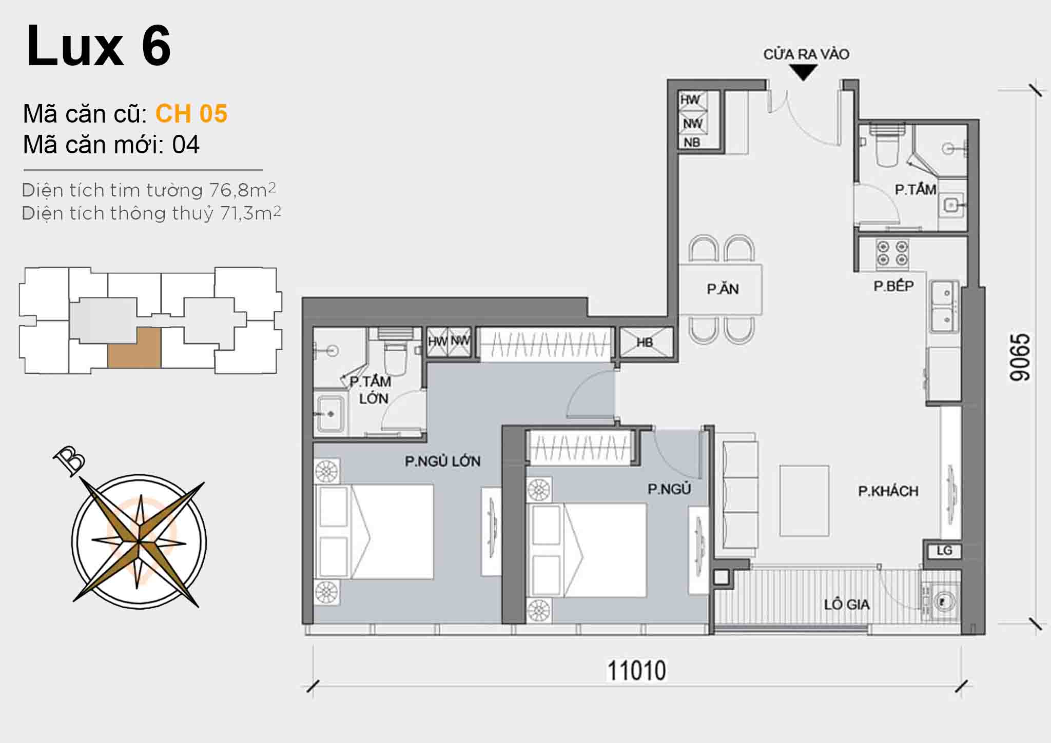 Luxury 6 · Layout CH 05 · 2PN · 76,8 m²
