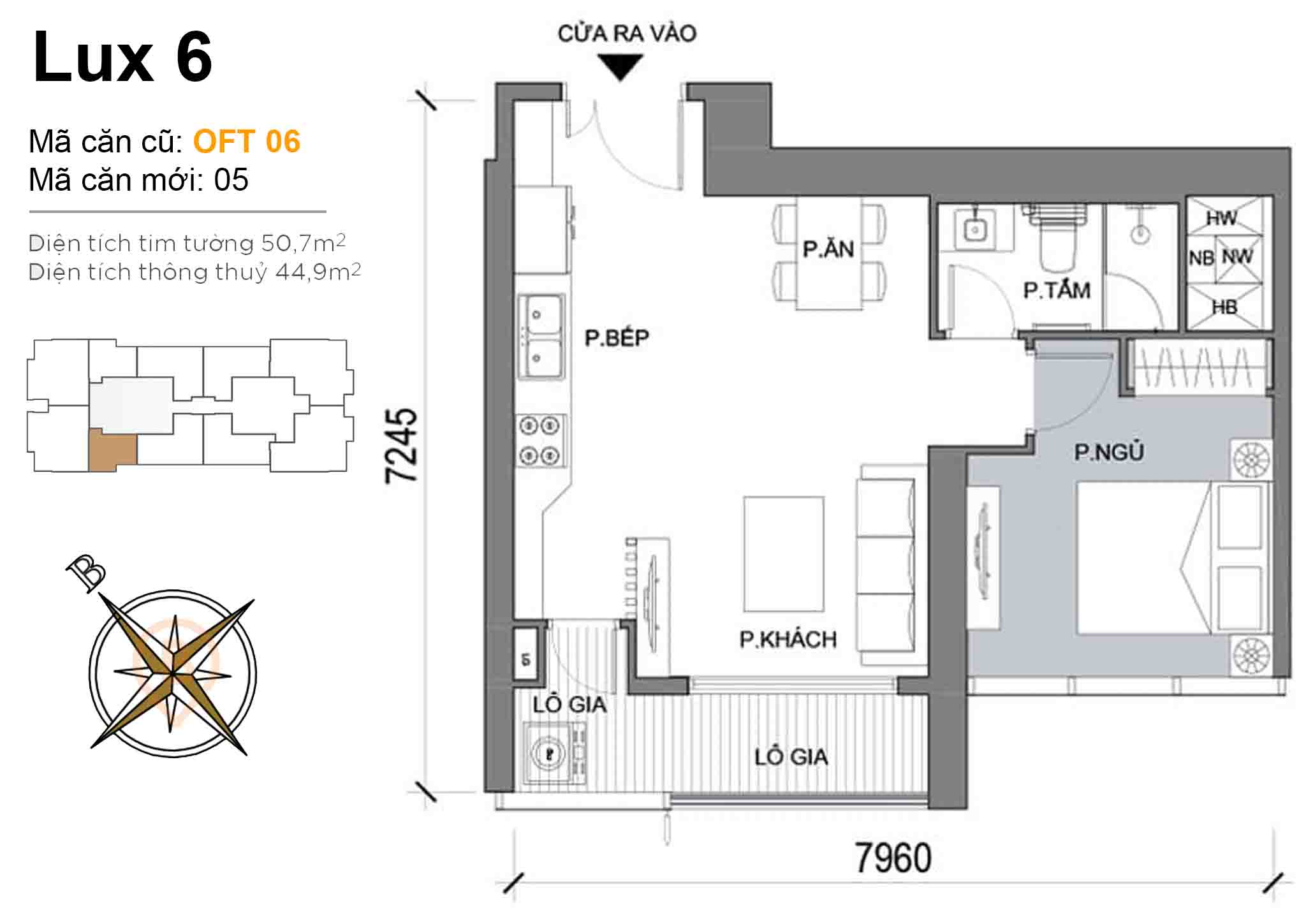 Luxury 6 · Layout OFT 06 · 1PN · 50,7 m²