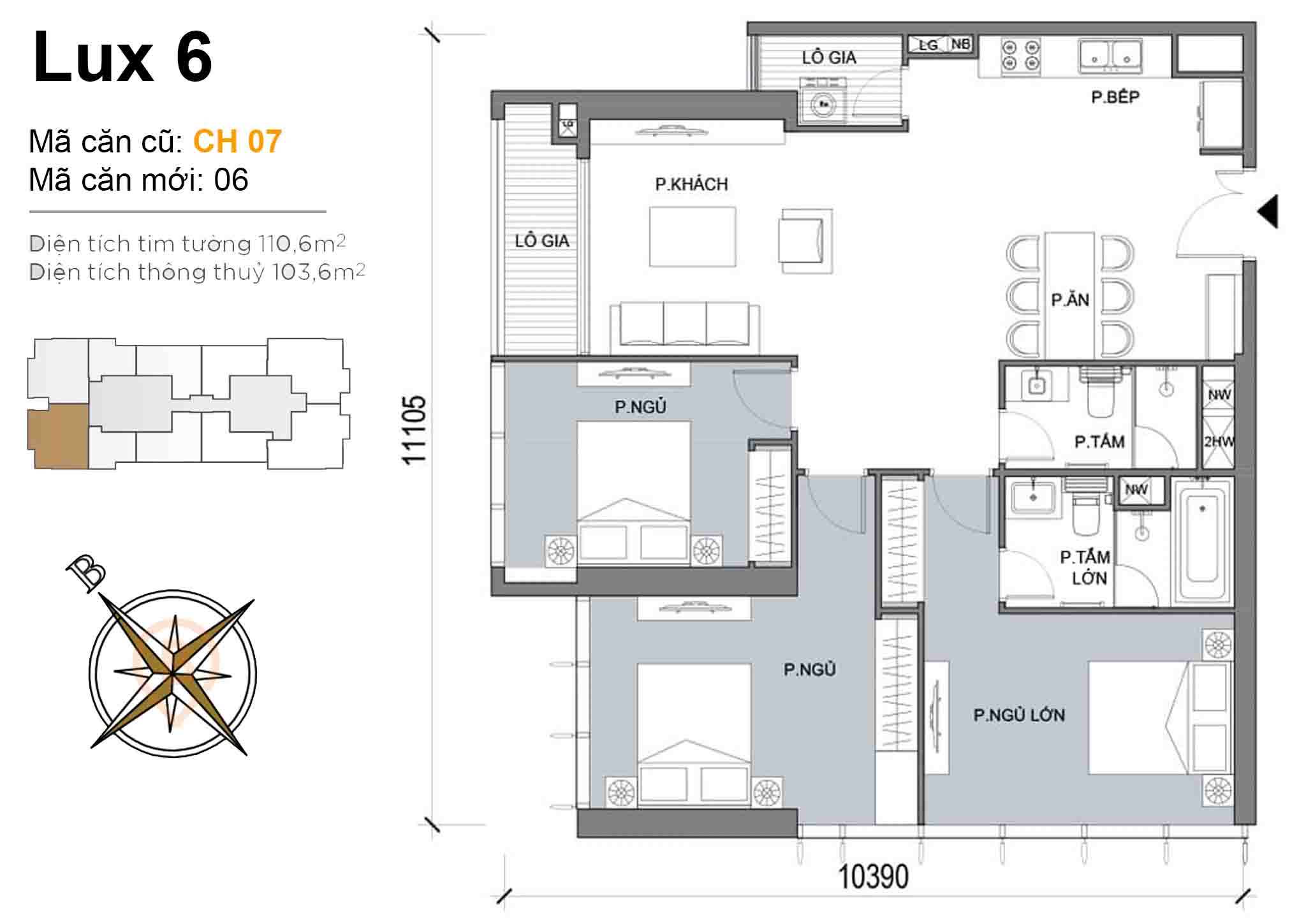 Luxury 6 · Layout CH 07 · 3PN · 110,6 m²