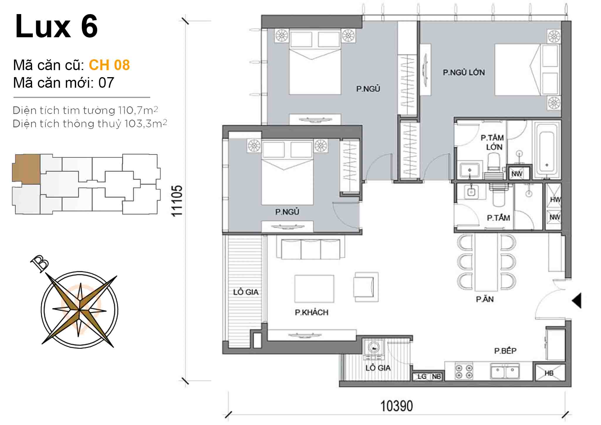 Luxury 6 · Layout CH 08 · 3PN · 110,7 m²