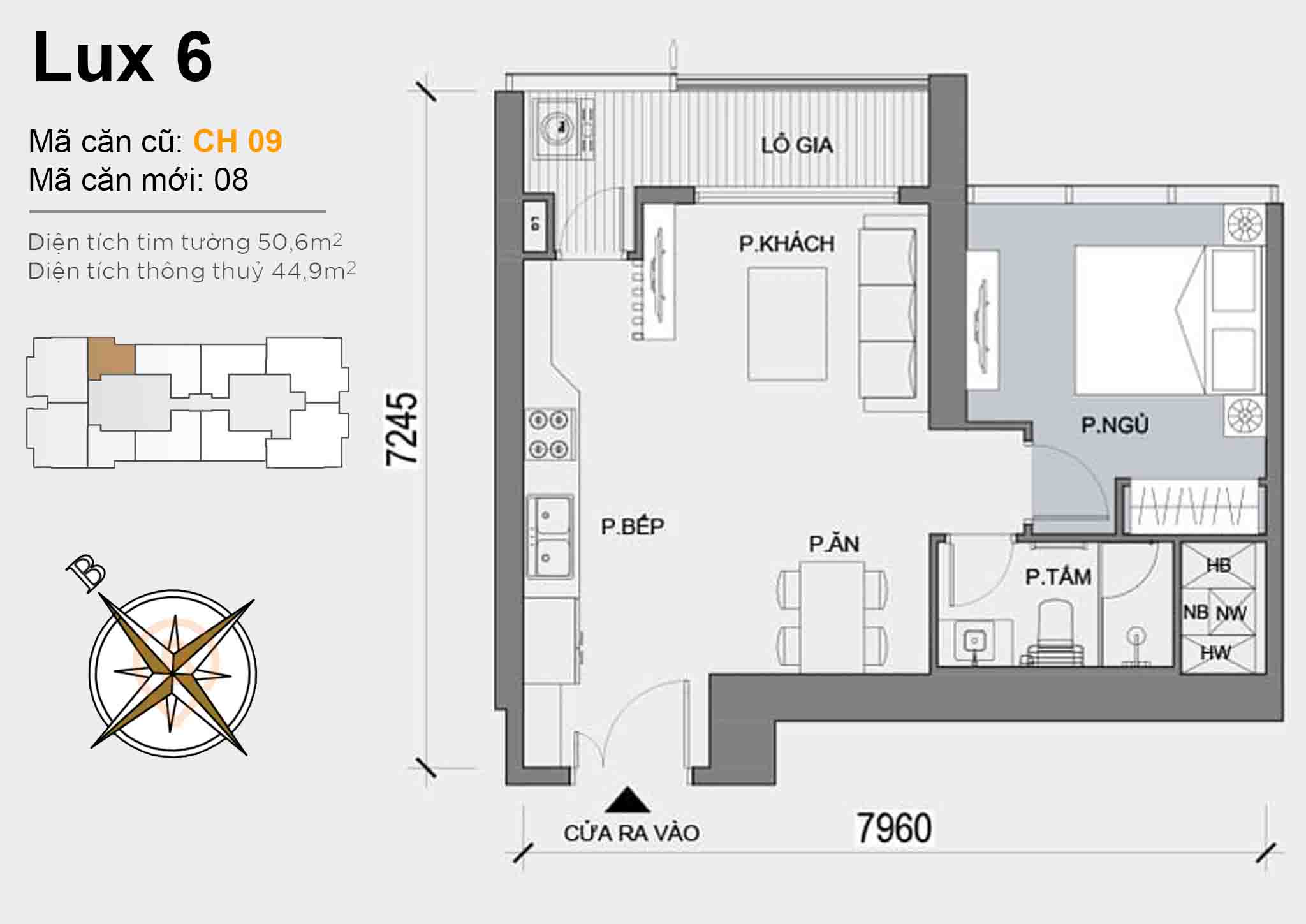 Luxury 6 · Layout CH 09 · 1PN · 50,6 m²